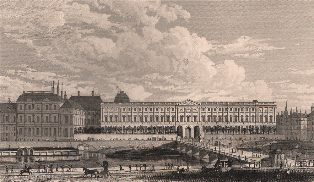 PARIS. Vue du Louvre, du Palais de l'Institut. BICKNELL 1845 old antique print